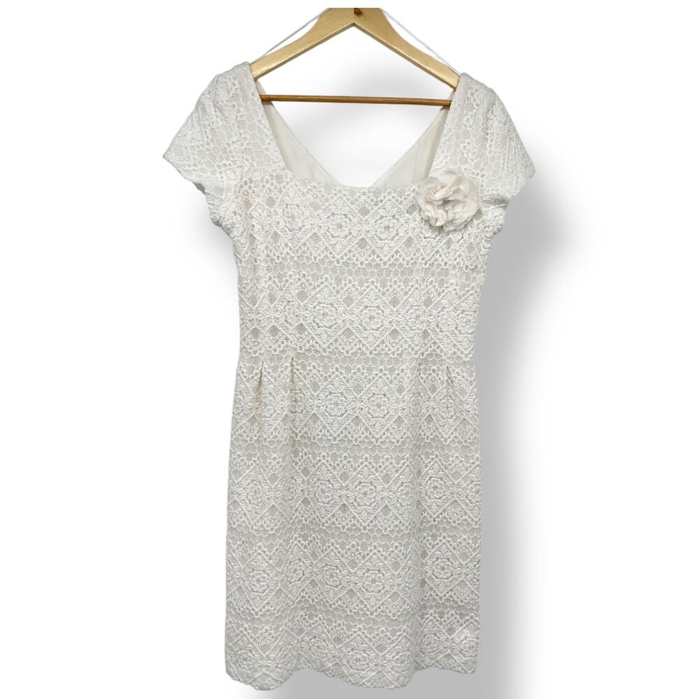 Teri Jon Rickie Freeman Lace Short Sleeve Short Dress Women's 12 Wedding Dress
